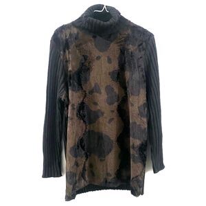 Vintage Maglificio Belvedere Wool Blend Faux Fur Turtleneck Sweater M